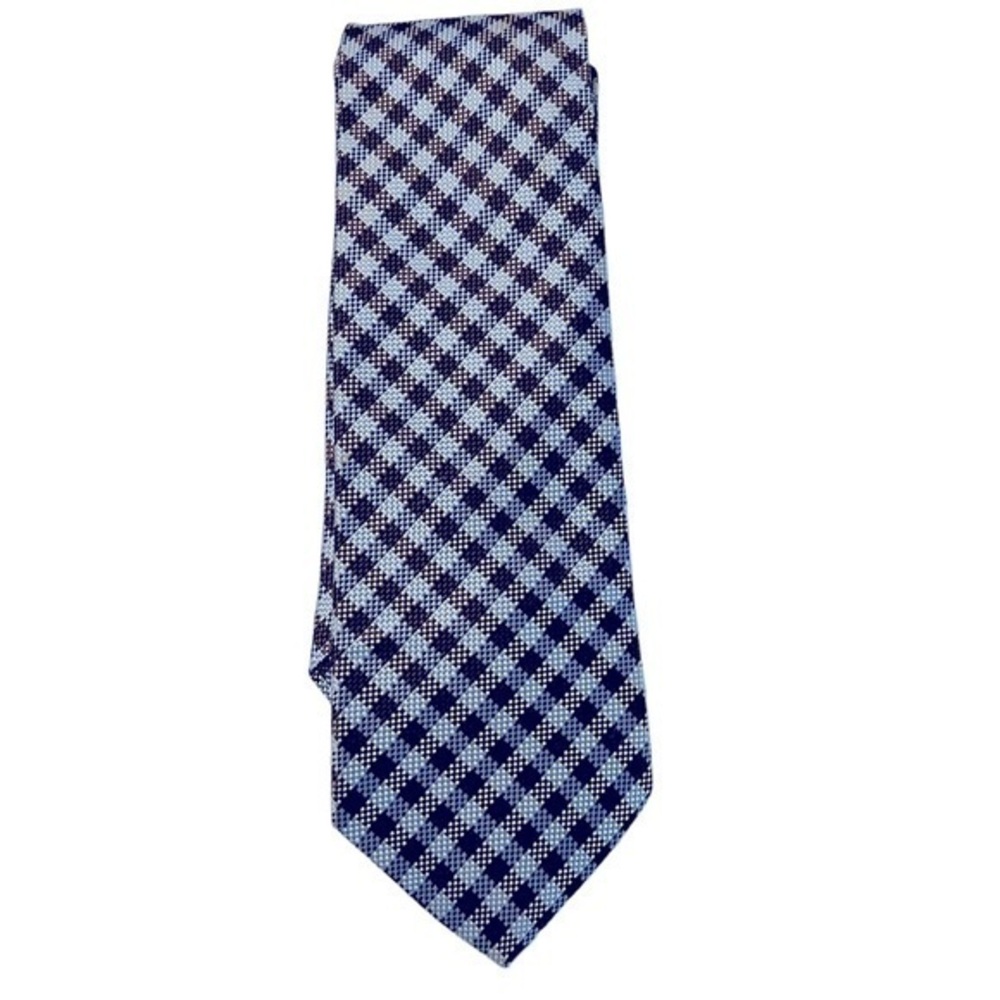 Burma Bibas 100% silk light blue & brown textured woven checked tie